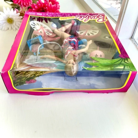 NEW Barbie Glam Bike Pink Helmet Blue Basket Jointed Doll Kids Toy Bicycle Set - Picture 8 of 13